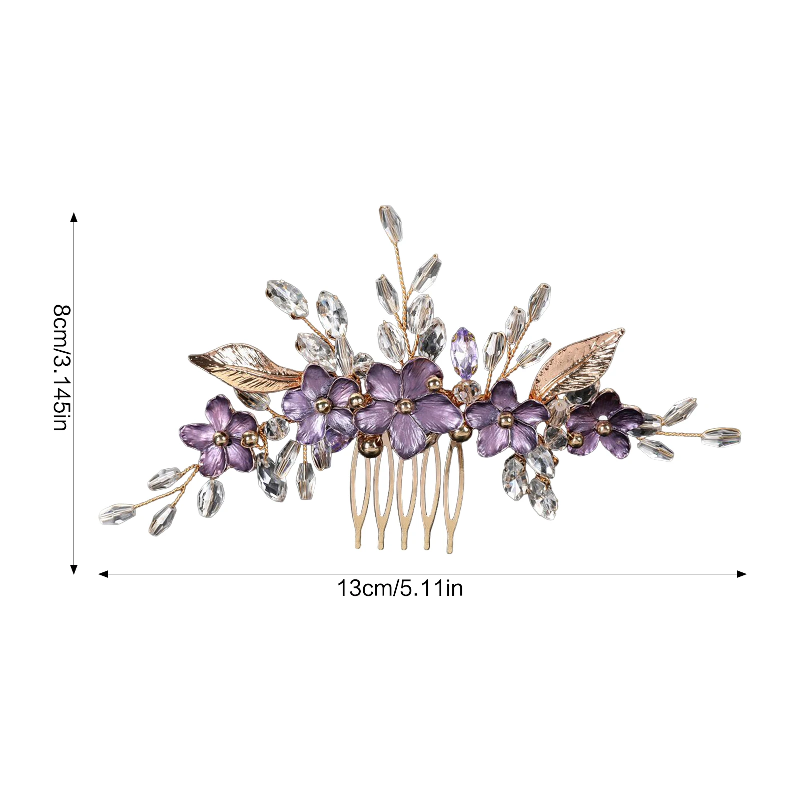 Purple Flower Hair Combs for Bride Wedding Gold Color Alloy Hairpins Side Clips Crystal Beads Decor Bridal Party Hair Jewlery