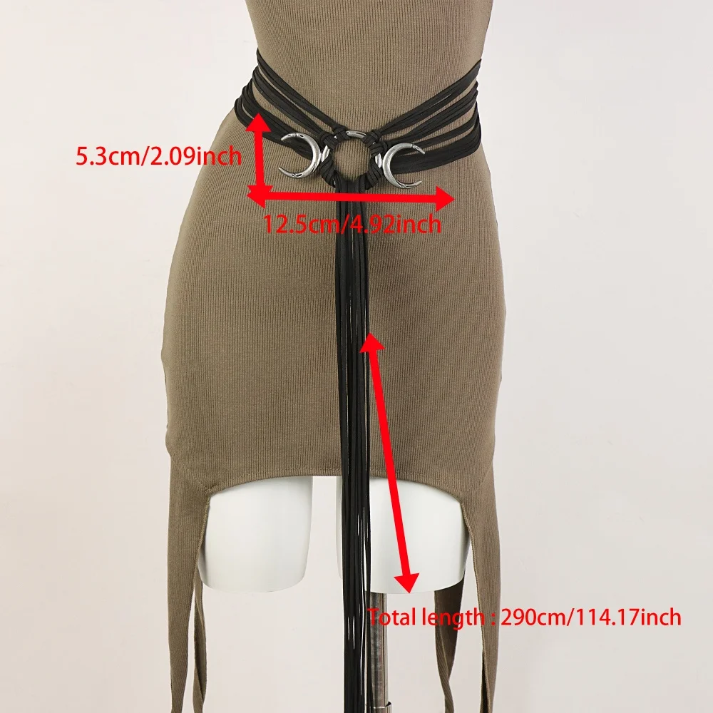 Ladies' Fashion Bohemian PU Waist Belt, Moon Tassel Woven Tie Waist Cincher, Vintage Distressed Waist Rope, Retro Dress Matching