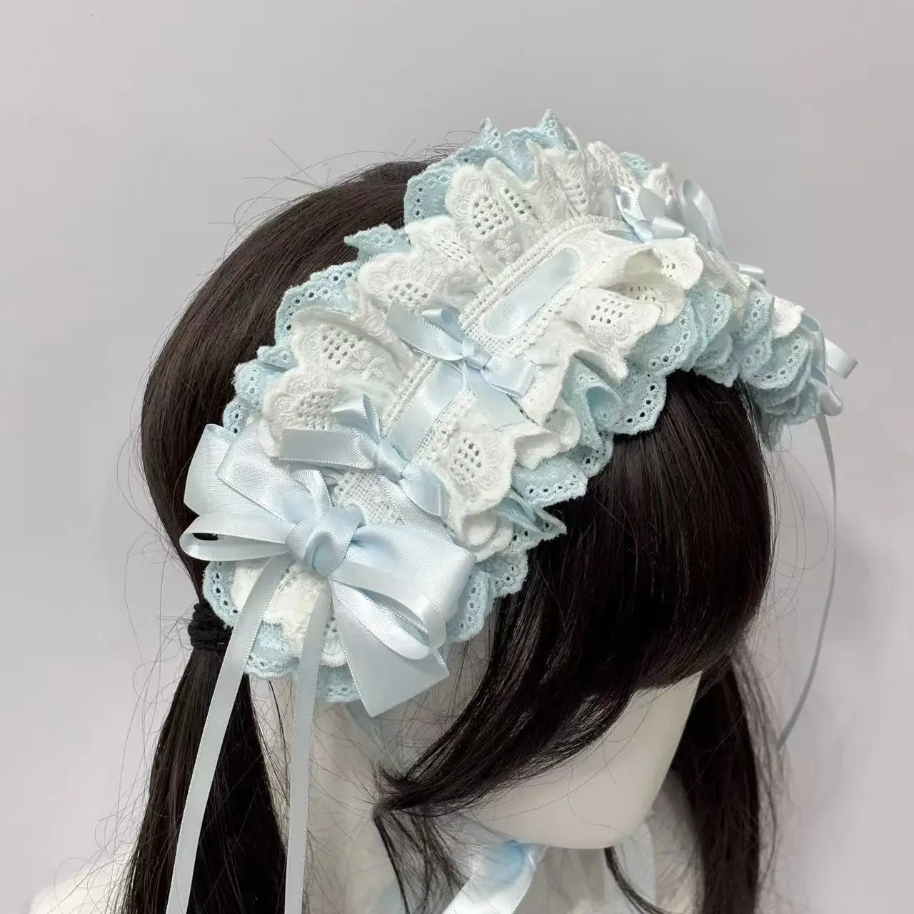 Pure Cotton Aace Love Embroidery Butterfly Tie Headband Lolita Hair Accessories Doll Woman Gilr