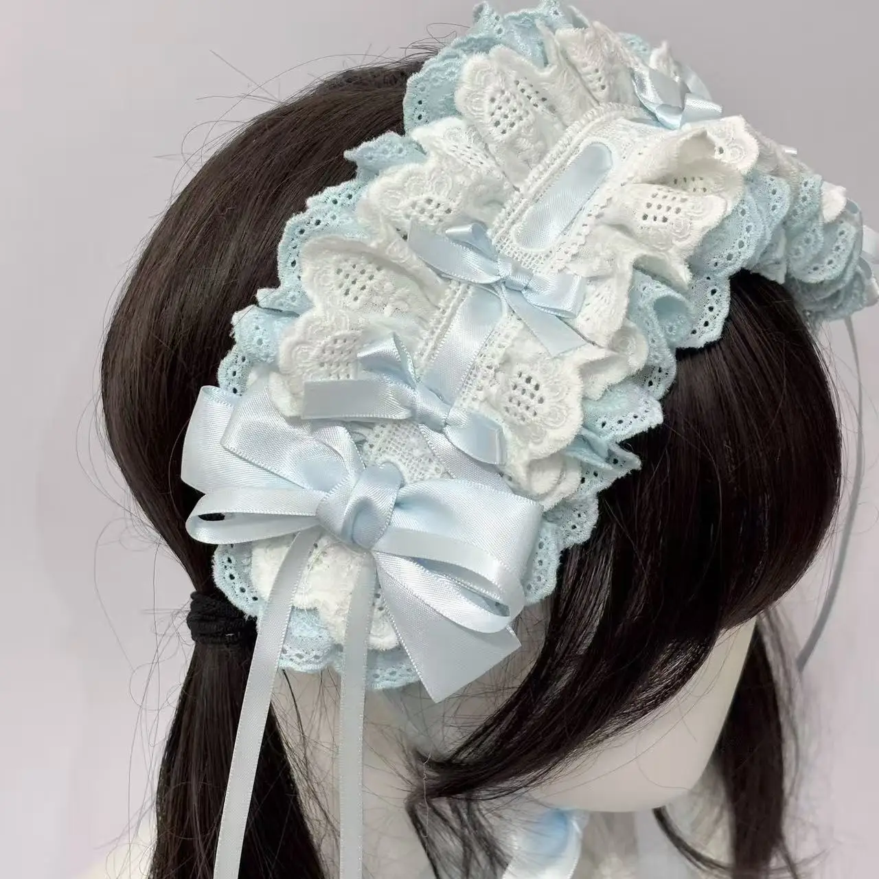 Pure Cotton Aace Love Embroidery Butterfly Tie Headband Lolita Hair Accessories Doll Woman Gilr