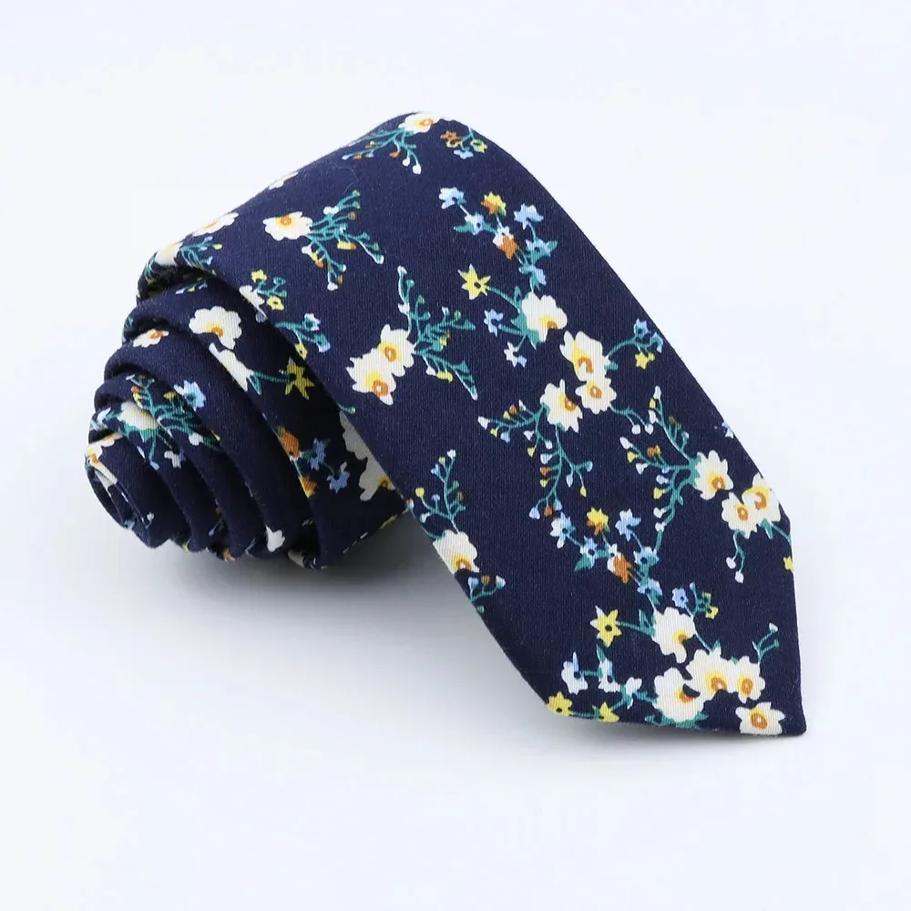 Classical Men's Floral 6cm Tie Skinny Cotton Linen Blue Green Flowers Paisley Pattern Necktie Wedding Party Accessories Gifts