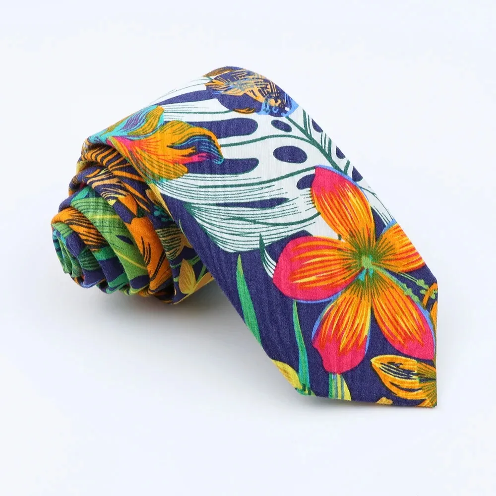 Classical Men's Floral 6cm Tie Skinny Cotton Linen Blue Green Flowers Paisley Pattern Necktie Wedding Party Accessories Gifts