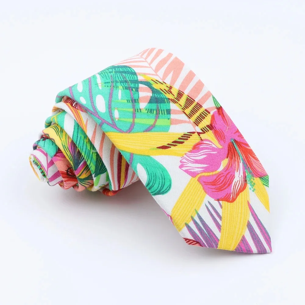 Classical Men's Floral 6cm Tie Skinny Cotton Linen Blue Green Flowers Paisley Pattern Necktie Wedding Party Accessories Gifts
