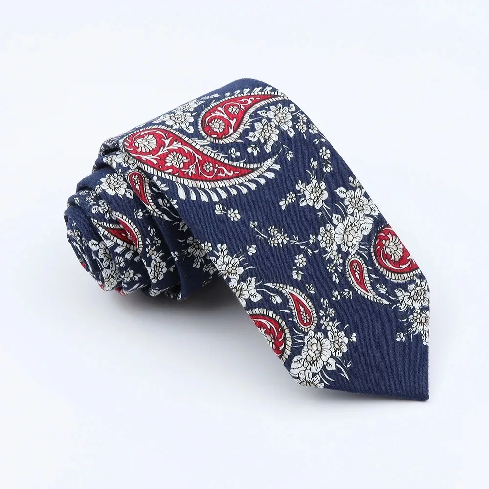 Classical Men's Floral 6cm Tie Skinny Cotton Linen Blue Green Flowers Paisley Pattern Necktie Wedding Party Accessories Gifts