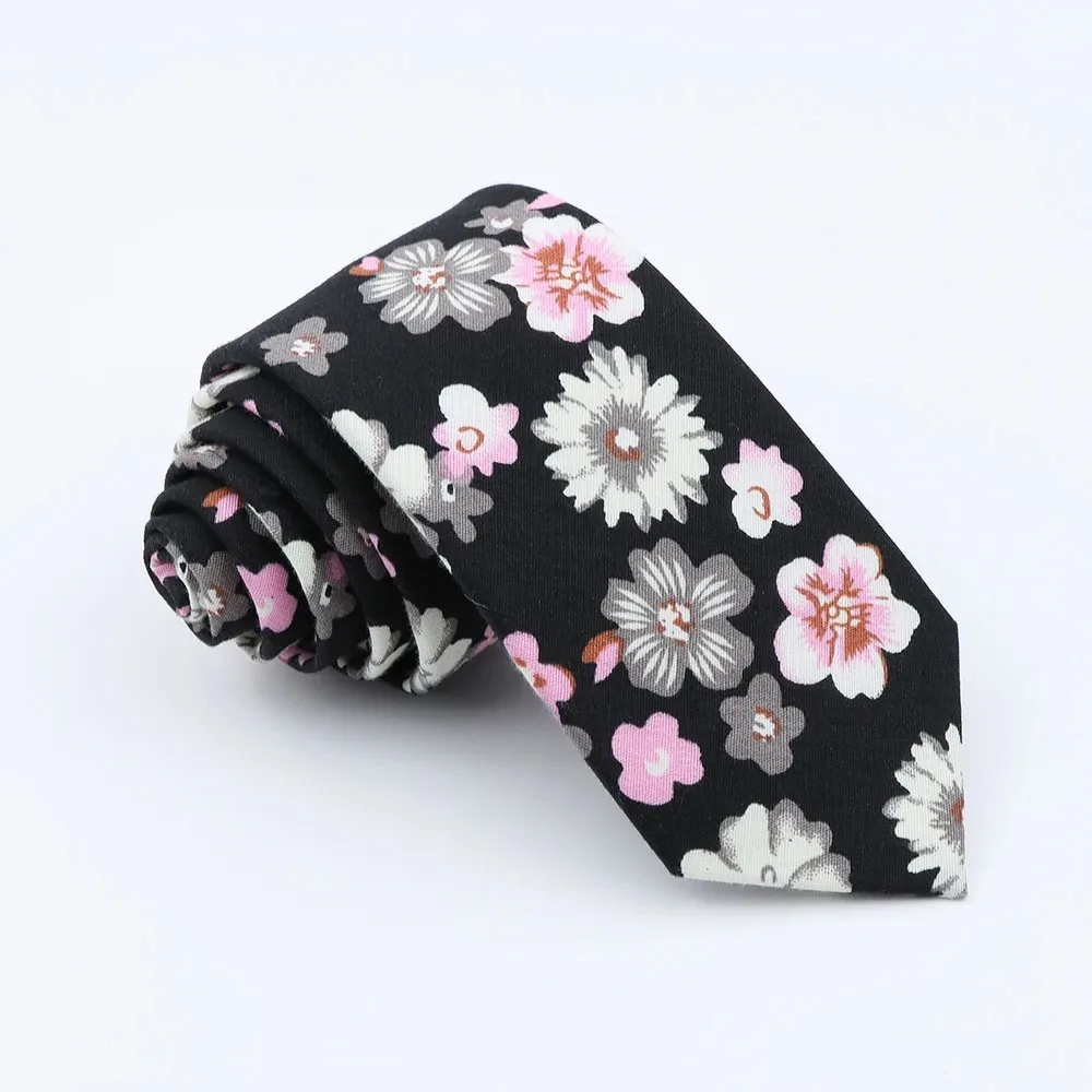 Classical Men's Floral 6cm Tie Skinny Cotton Linen Blue Green Flowers Paisley Pattern Necktie Wedding Party Accessories Gifts