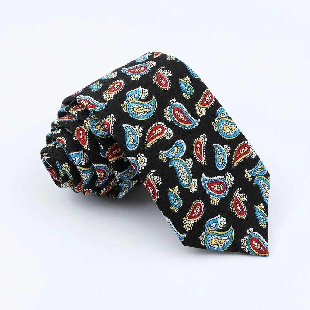 Classical Men's Floral 6cm Tie Skinny Cotton Linen Blue Green Flowers Paisley Pattern Necktie Wedding Party Accessories Gifts