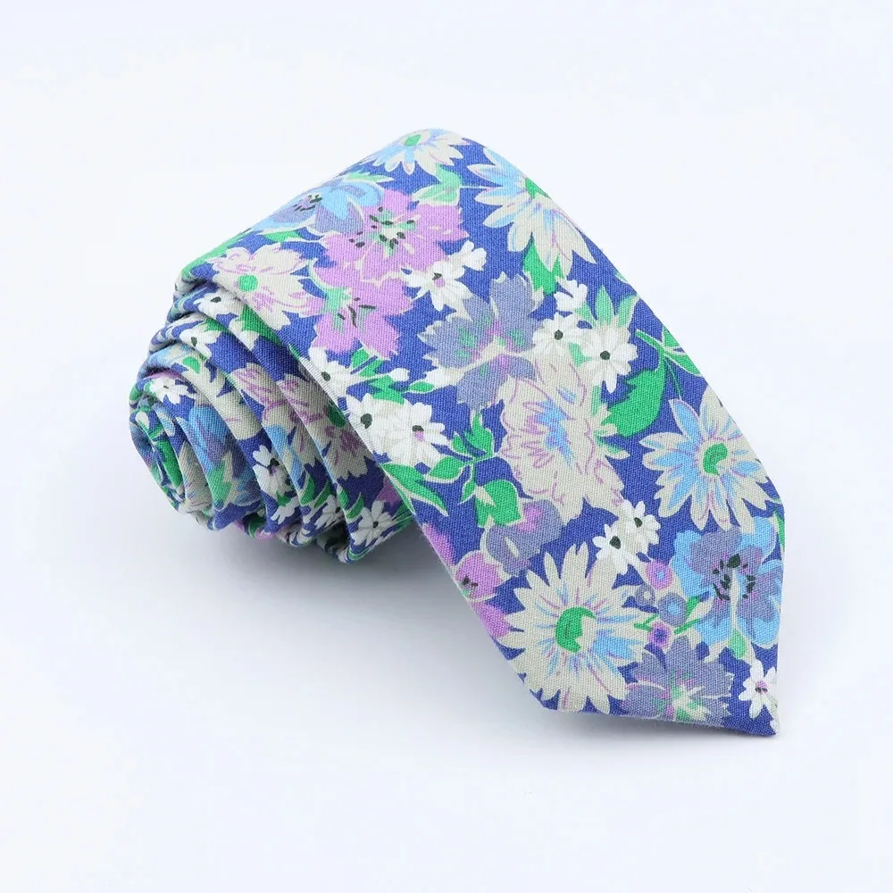 Classical Men's Floral 6cm Tie Skinny Cotton Linen Blue Green Flowers Paisley Pattern Necktie Wedding Party Accessories Gifts