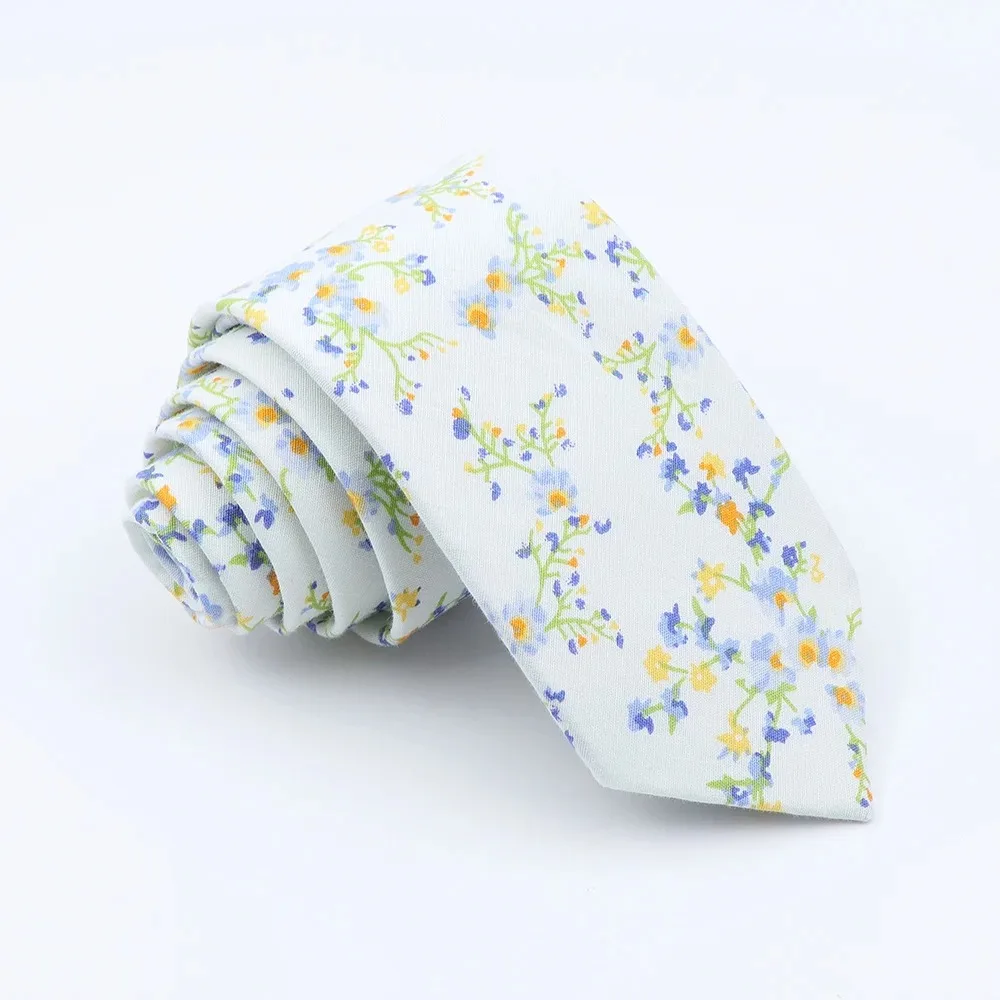 Classical Men's Floral 6cm Tie Skinny Cotton Linen Blue Green Flowers Paisley Pattern Necktie Wedding Party Accessories Gifts