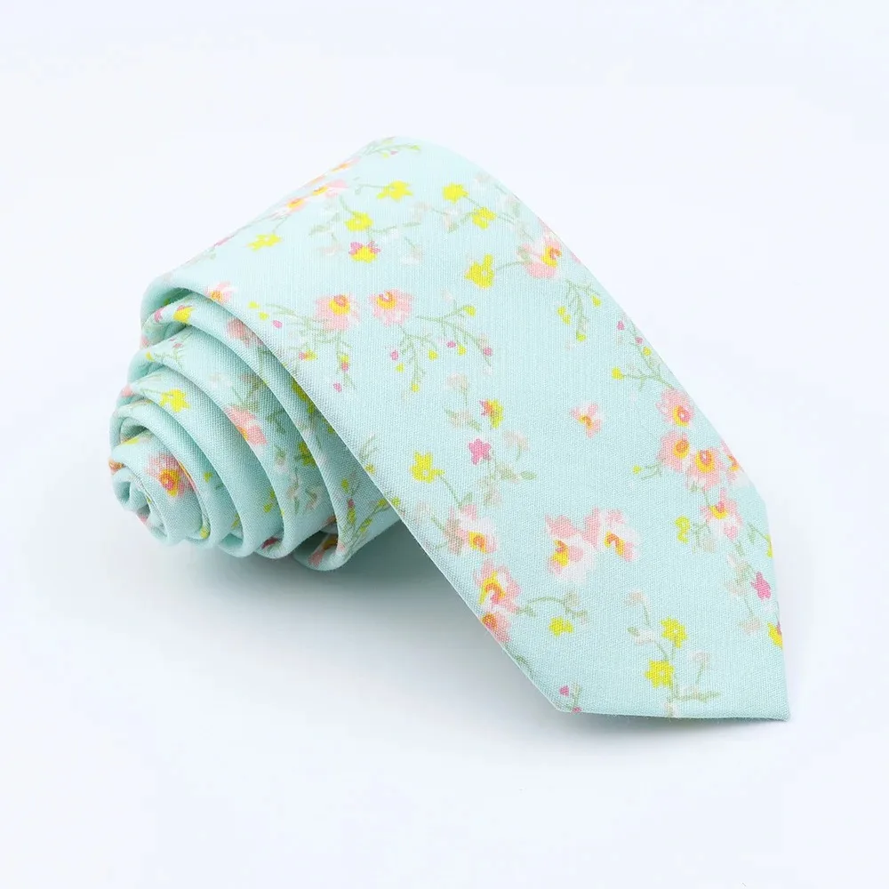 Classical Men's Floral 6cm Tie Skinny Cotton Linen Blue Green Flowers Paisley Pattern Necktie Wedding Party Accessories Gifts