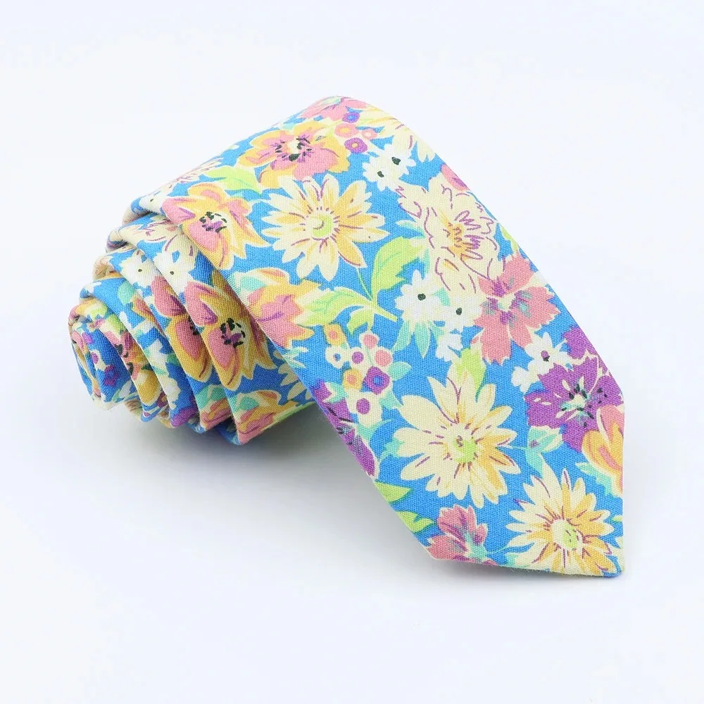 Classical Men's Floral 6cm Tie Skinny Cotton Linen Blue Green Flowers Paisley Pattern Necktie Wedding Party Accessories Gifts