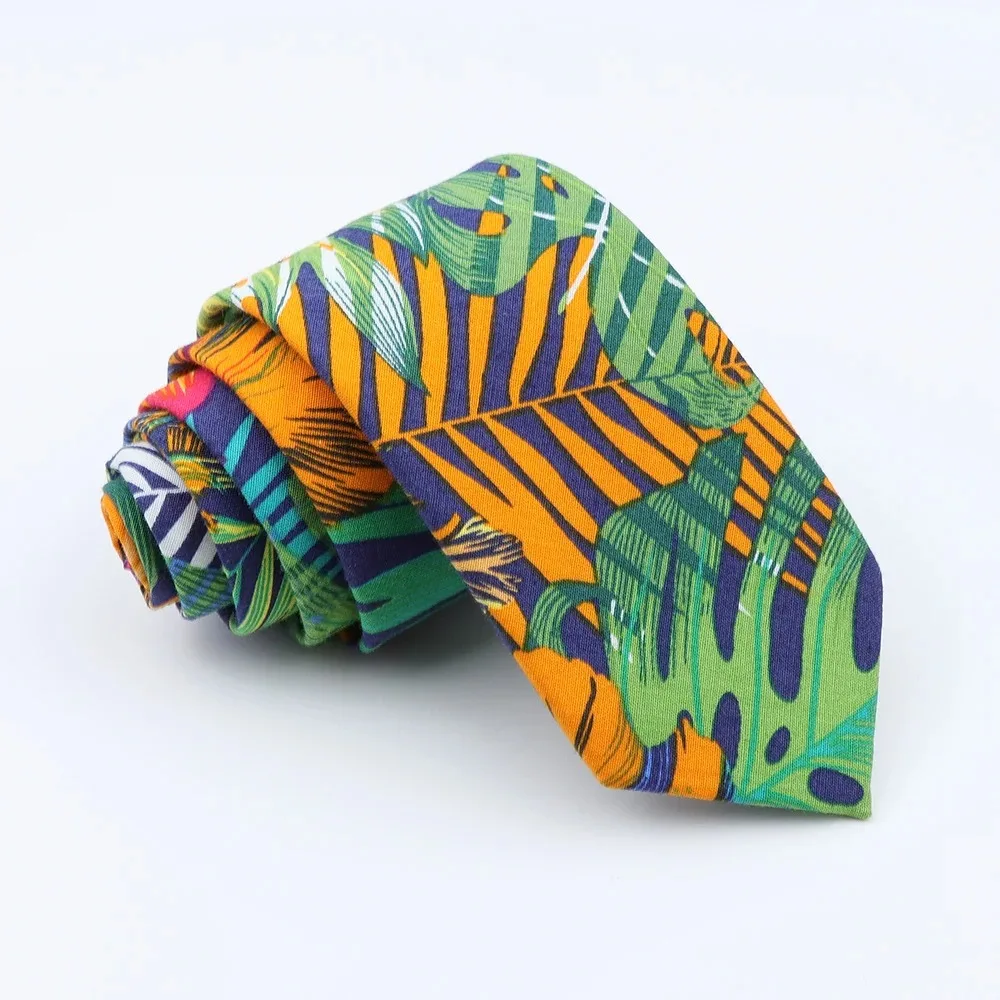 Classical Men's Floral 6cm Tie Skinny Cotton Linen Blue Green Flowers Paisley Pattern Necktie Wedding Party Accessories Gifts