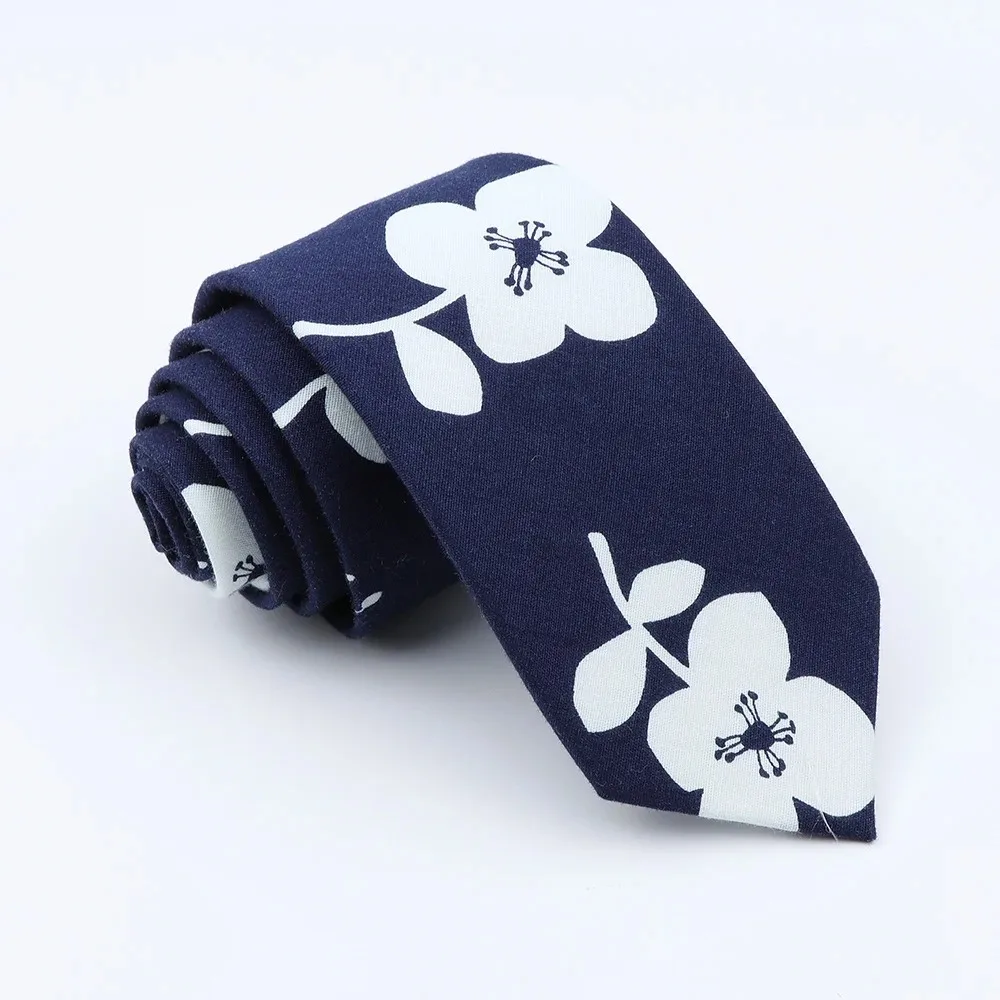 Classical Men's Floral 6cm Tie Skinny Cotton Linen Blue Green Flowers Paisley Pattern Necktie Wedding Party Accessories Gifts