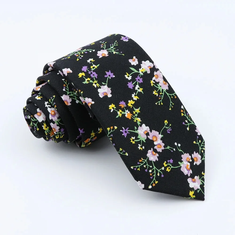 Classical Men's Floral 6cm Tie Skinny Cotton Linen Blue Green Flowers Paisley Pattern Necktie Wedding Party Accessories Gifts