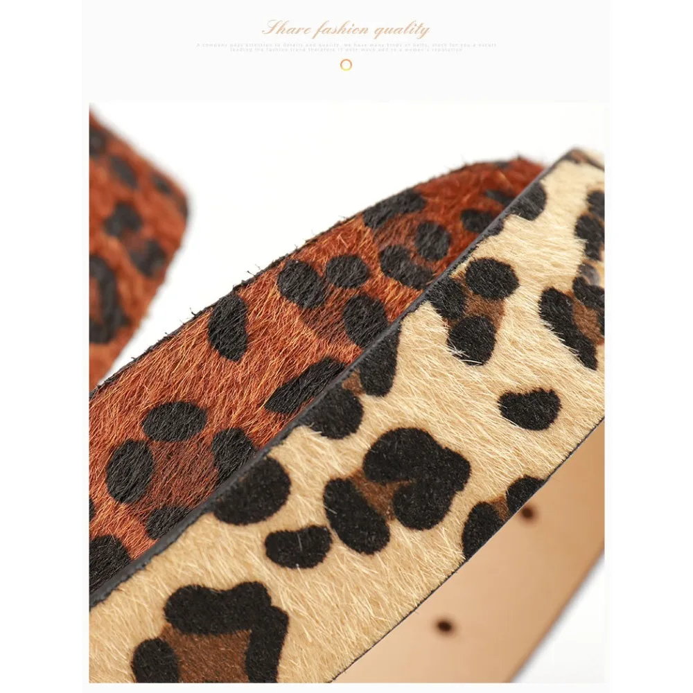 Leopard Print Faux Horsehair Waist Belt Silver Pin Buckle Fashion Ladies Decorative Waistband Casual Strap for Jeans Dress Pants