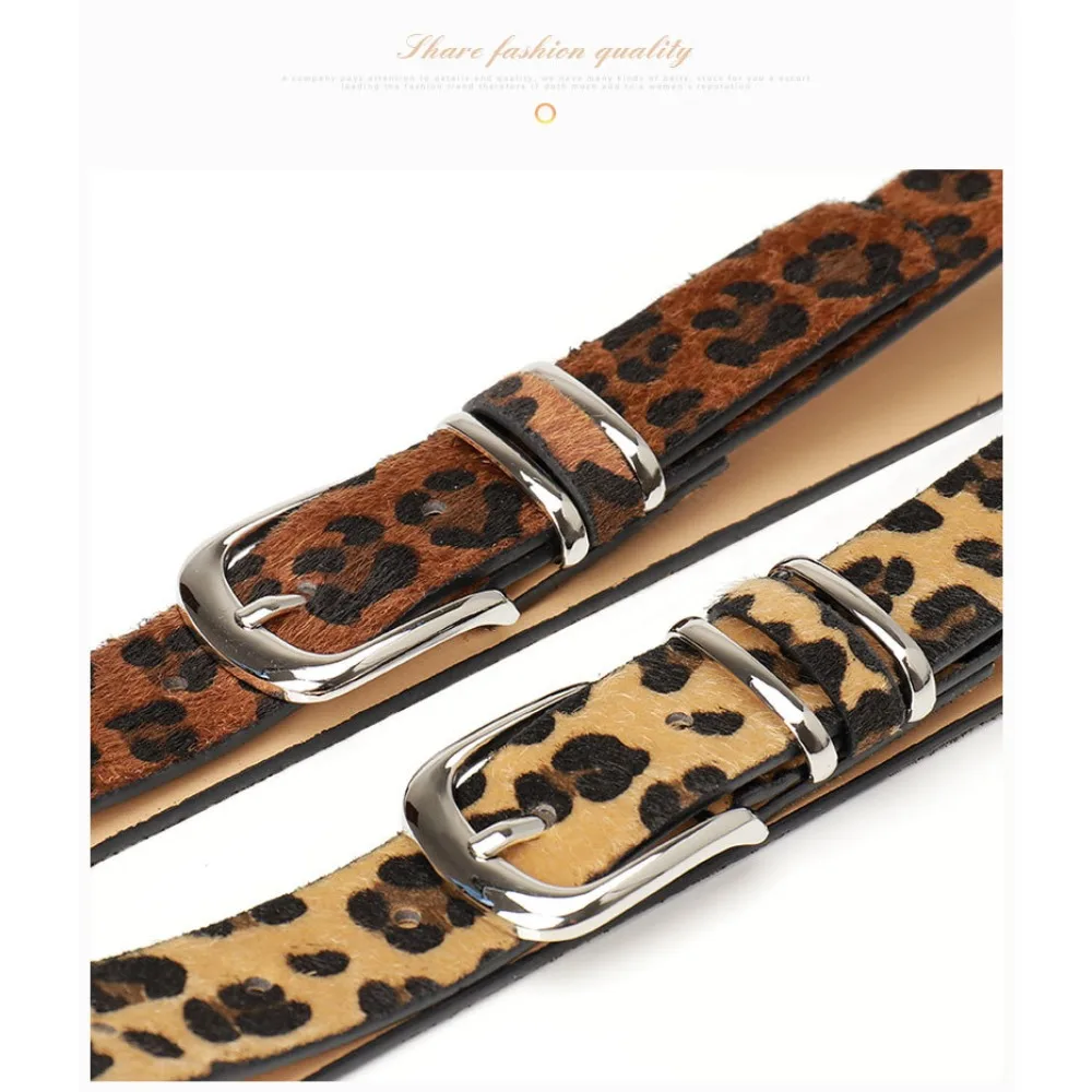 Leopard Print Faux Horsehair Waist Belt Silver Pin Buckle Fashion Ladies Decorative Waistband Casual Strap for Jeans Dress Pants