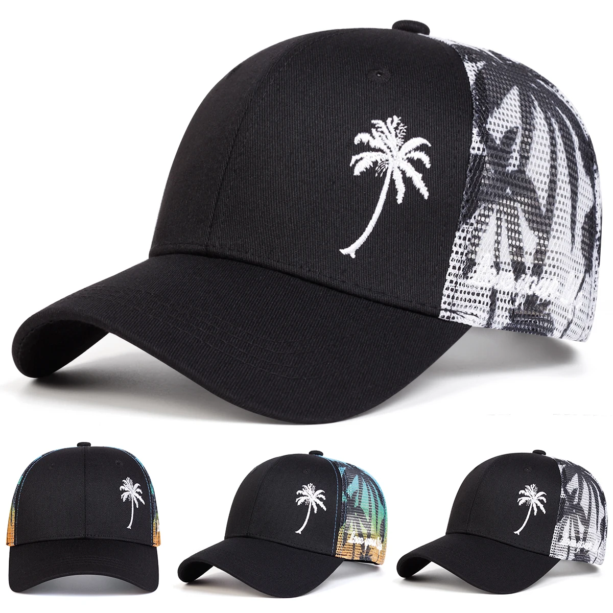 Unisex Coconut Tree Embroidery Baseball Net Caps Spring and Summer Outdoor Adjustable Casual Hats Sunscreen Hat Sports Cap