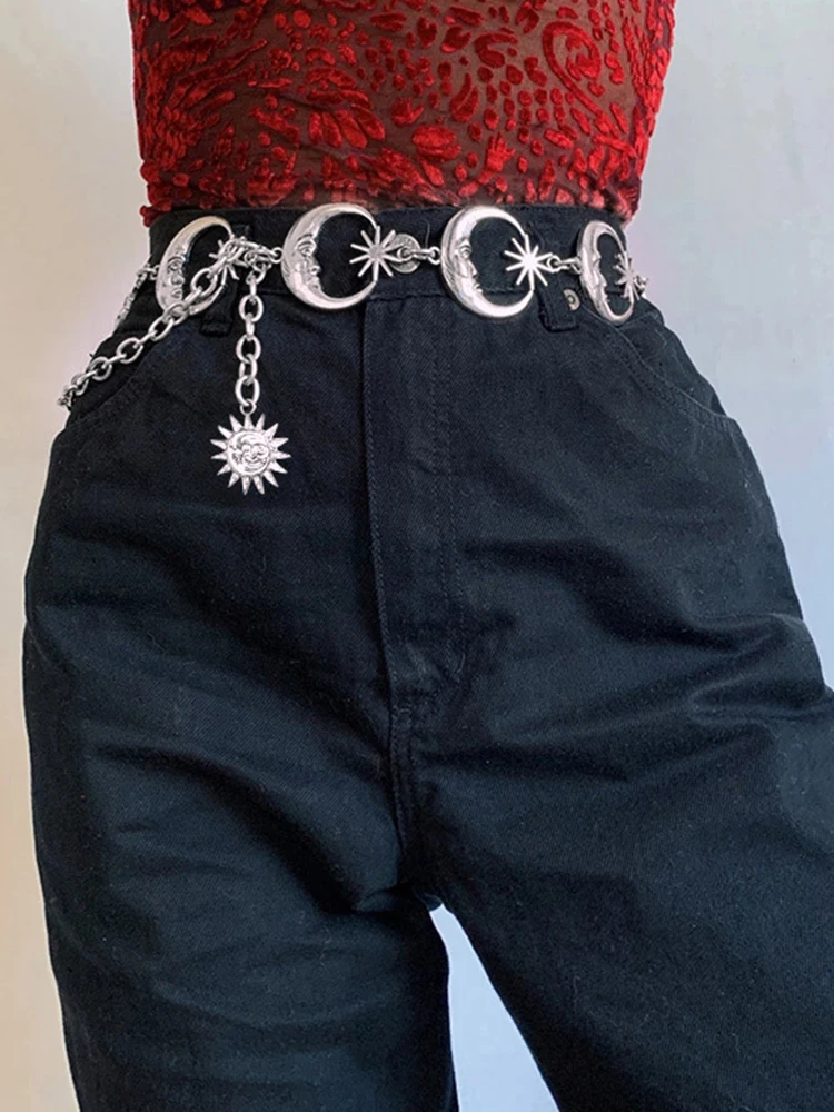 Gold Chain Belt Female Waist Moon Sun Metal Belts For Women Punk Dress Waistband Gothic Jeans Accessory Long Ketting Riem