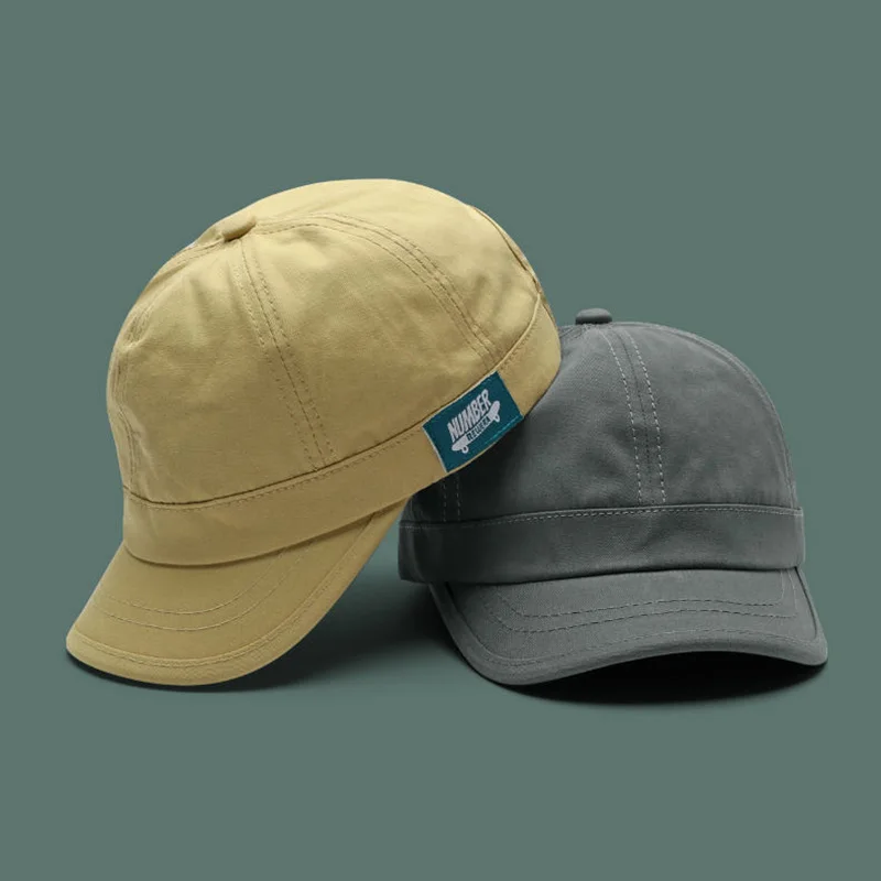 Japanese-style Short-Brim Baseball Cap with Side Logo, Retro Baseball Hat, American-style Soft-Top Small-Brim Sports Sun Hat