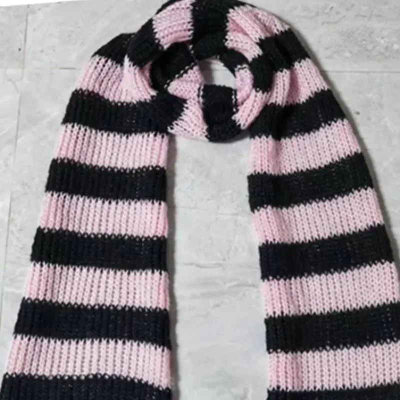 39BD Lady Neckwrap Knitting Stripe Scarf Subculture Neck Scarf Autumn Winter Neckwear