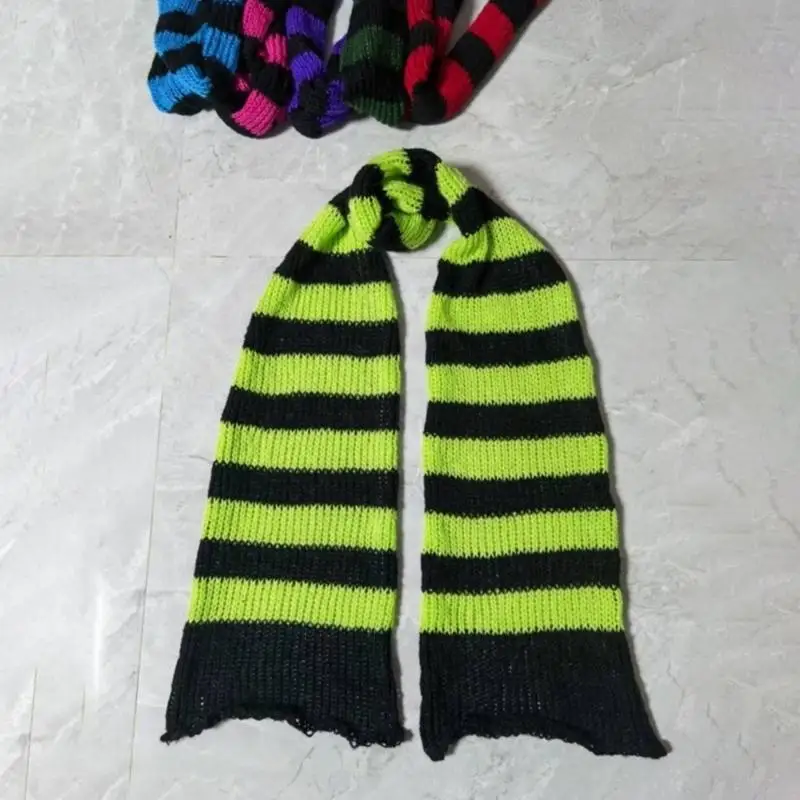 39BD Lady Neckwrap Knitting Stripe Scarf Subculture Neck Scarf Autumn Winter Neckwear