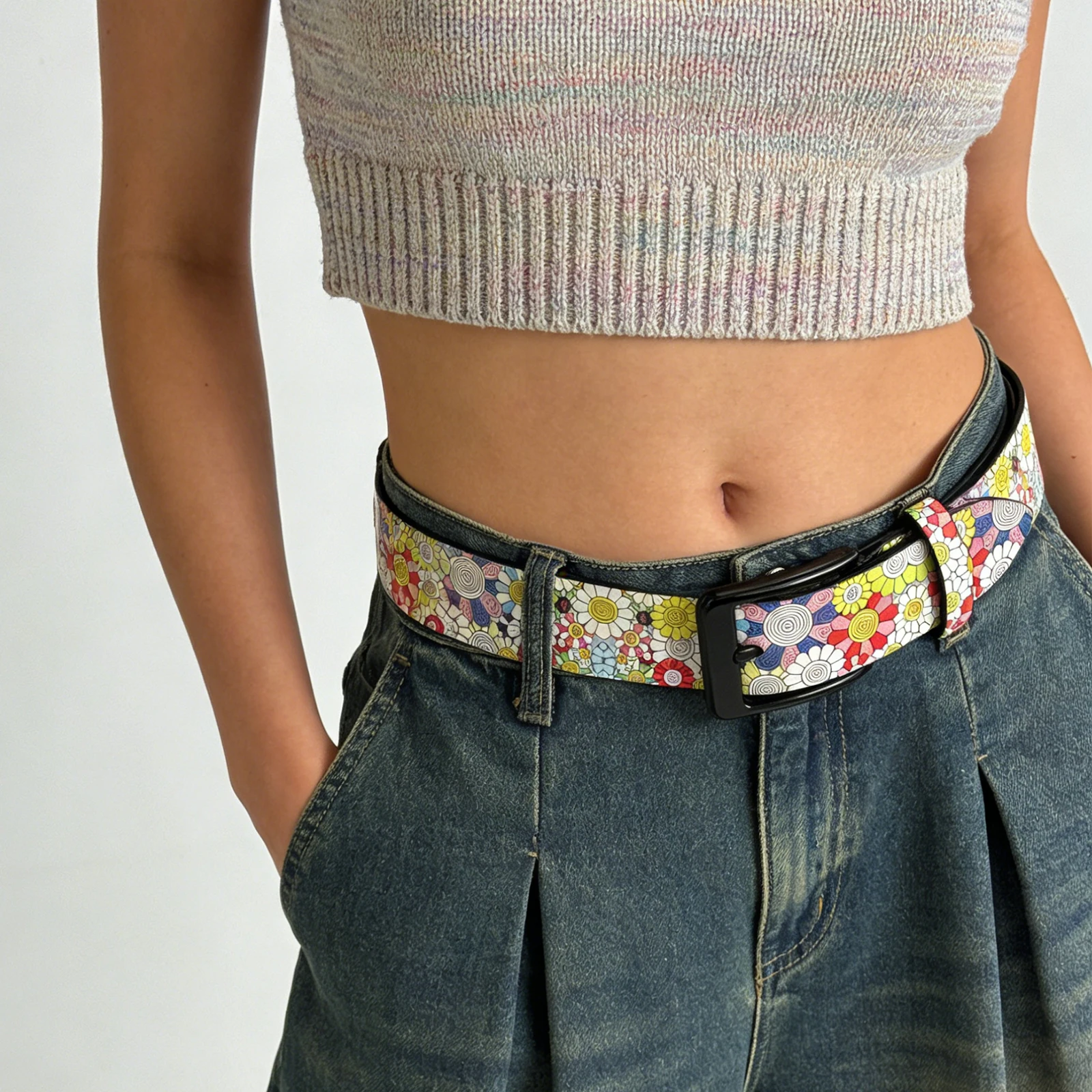 Original, Artistic, and Personalized Graffiti Belt jeans with 3.8cm Wide with wild high-grade American trend white belt