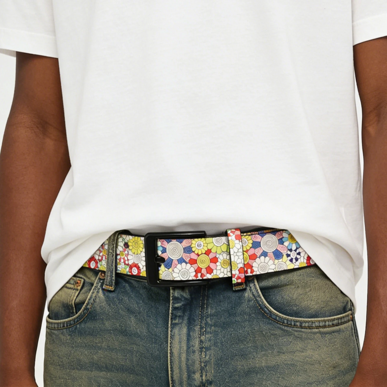 Original, Artistic, and Personalized Graffiti Belt jeans with 3.8cm Wide with wild high-grade American trend white belt
