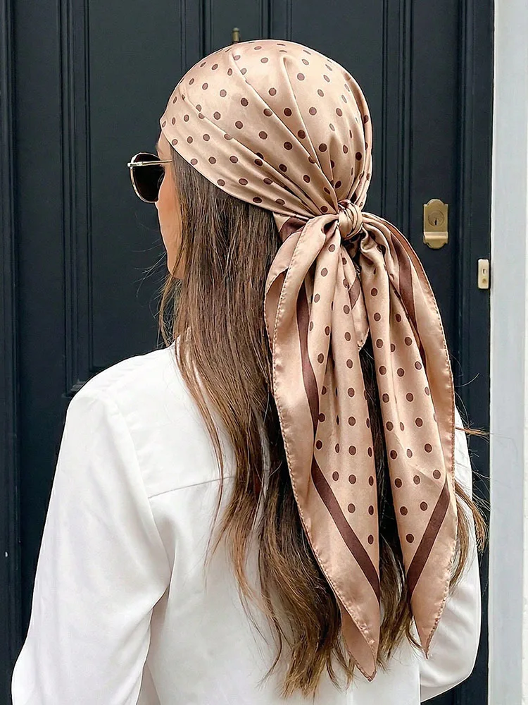 Luxury Dot Silk Scarf Female Square Bandana Hijabs Head Wraps for Women Fashion Foulard Shawls Female Neckerchief Summer