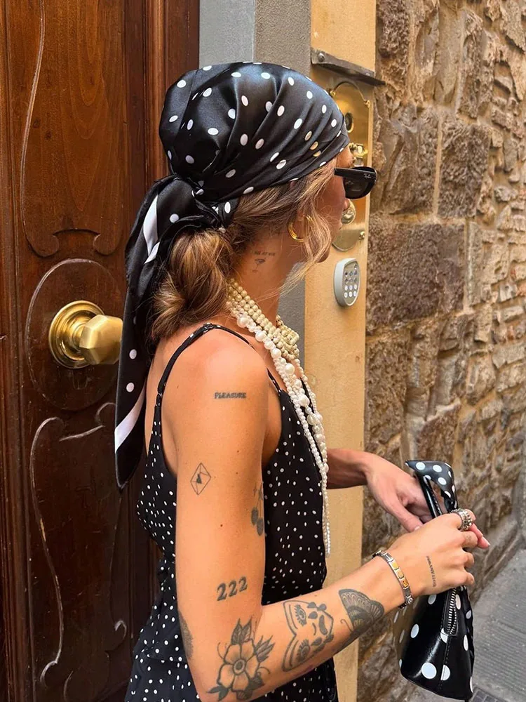 Luxury Dot Silk Scarf Female Square Bandana Hijabs Head Wraps for Women Fashion Foulard Shawls Female Neckerchief Summer
