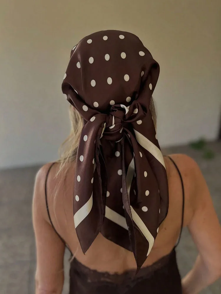 Luxury Dot Silk Scarf Female Square Bandana Hijabs Head Wraps for Women Fashion Foulard Shawls Female Neckerchief Summer