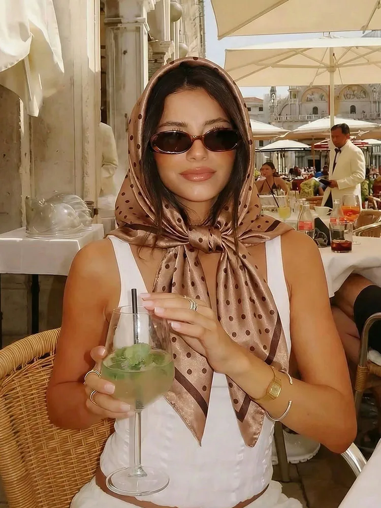 Luxury Dot Silk Scarf Female Square Bandana Hijabs Head Wraps for Women Fashion Foulard Shawls Female Neckerchief Summer