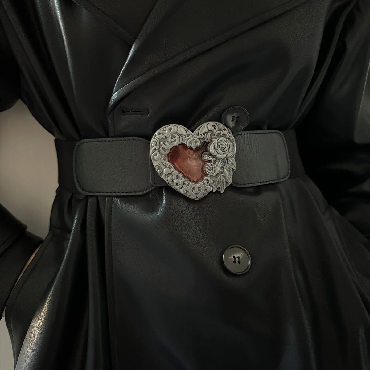 Gothic Skull Metal Buckle Elastic Corset Belt for Women Wide Waistband for Dress and Coats Punk Accessories Black Girdles Winter