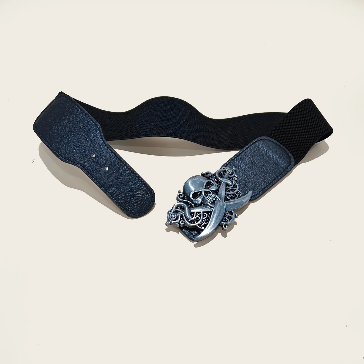 Gothic Skull Metal Buckle Elastic Corset Belt for Women Wide Waistband for Dress and Coats Punk Accessories Black Girdles Winter