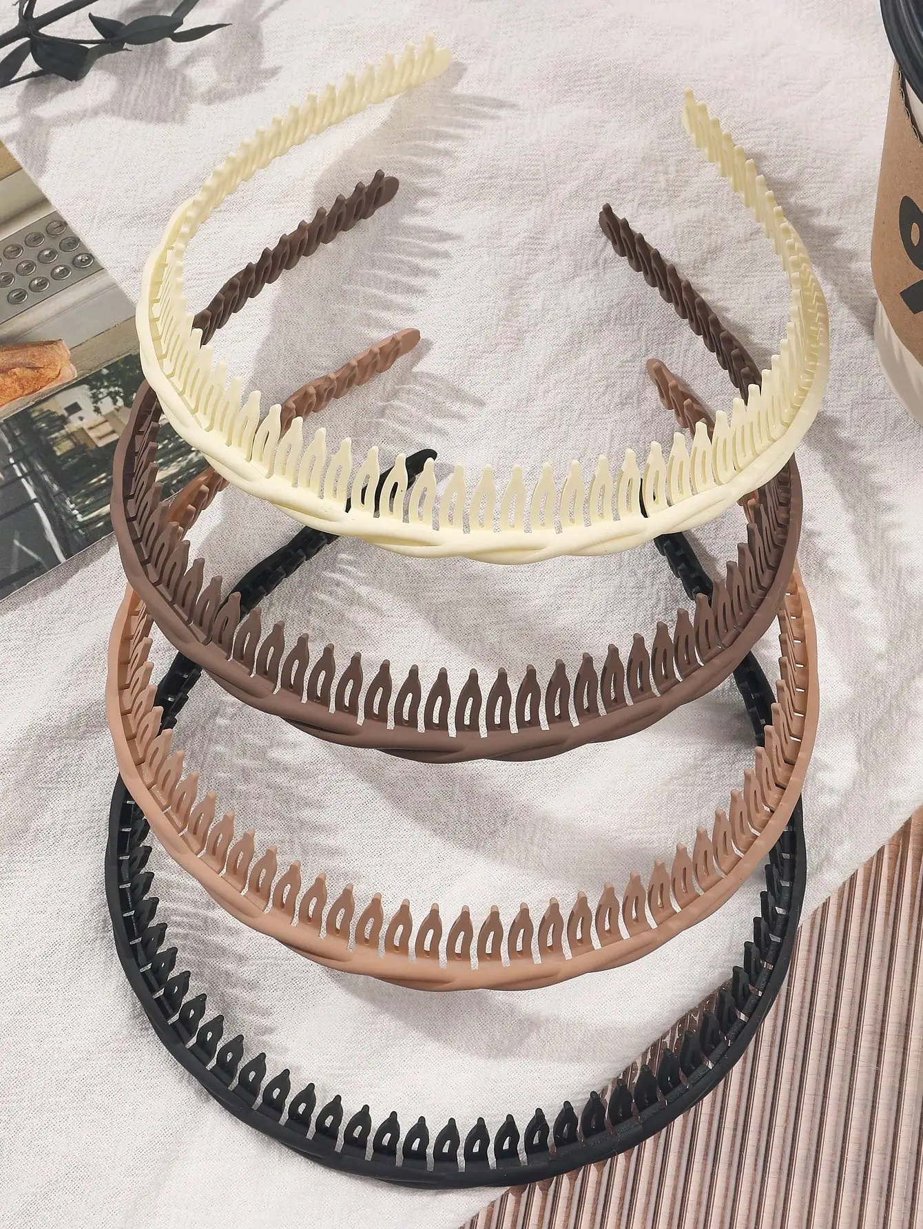4Pcs Autumn Winter Simple Brown Comb with Teeth Hairband NonSlip Hair Hoops Taming Flyaways Headband Wash Face Hair Accessories
