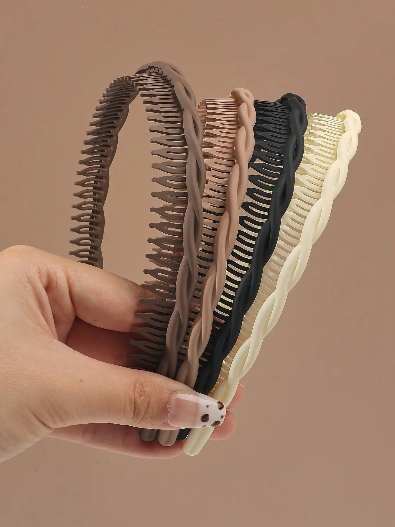 4Pcs Autumn Winter Simple Brown Comb with Teeth Hairband NonSlip Hair Hoops Taming Flyaways Headband Wash Face Hair Accessories