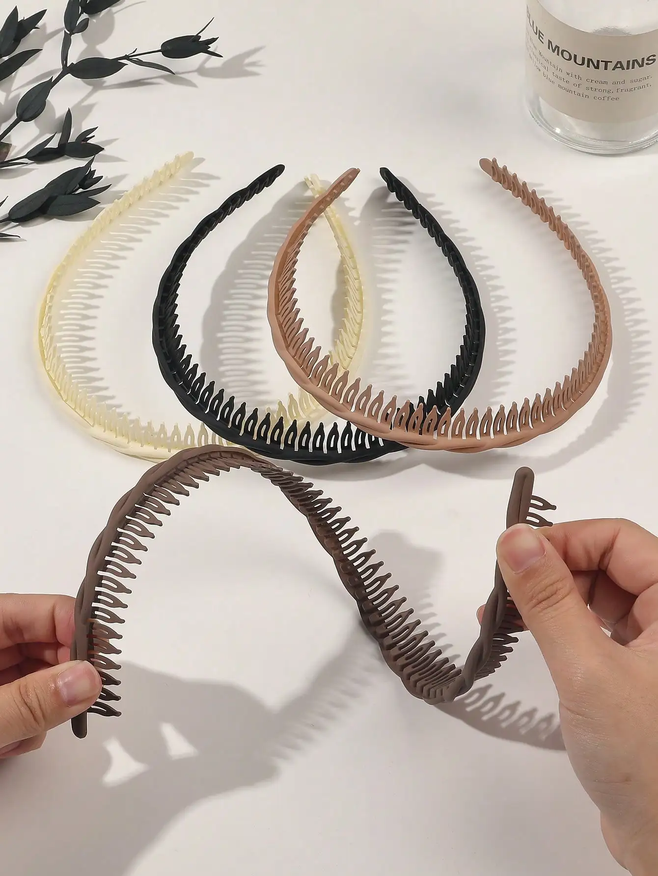 4Pcs Autumn Winter Simple Brown Comb with Teeth Hairband NonSlip Hair Hoops Taming Flyaways Headband Wash Face Hair Accessories