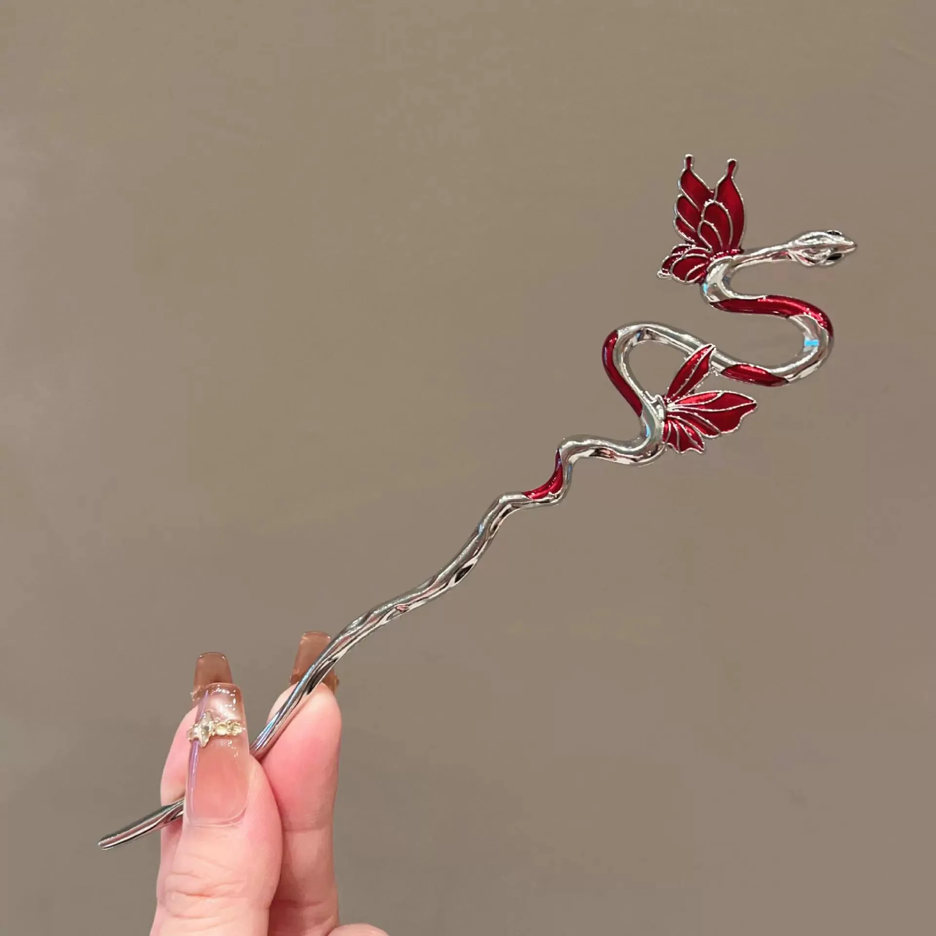 Snake Hairpin Vintage Advanced Sense Chinese Style Hair Stick Enamel Flower Hair Pin Plate Hair Retro Hair Clip Hair Accessory