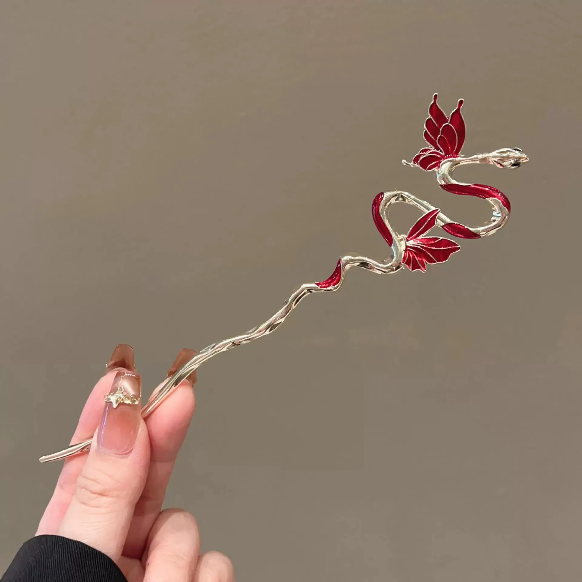 Snake Hairpin Vintage Advanced Sense Chinese Style Hair Stick Enamel Flower Hair Pin Plate Hair Retro Hair Clip Hair Accessory