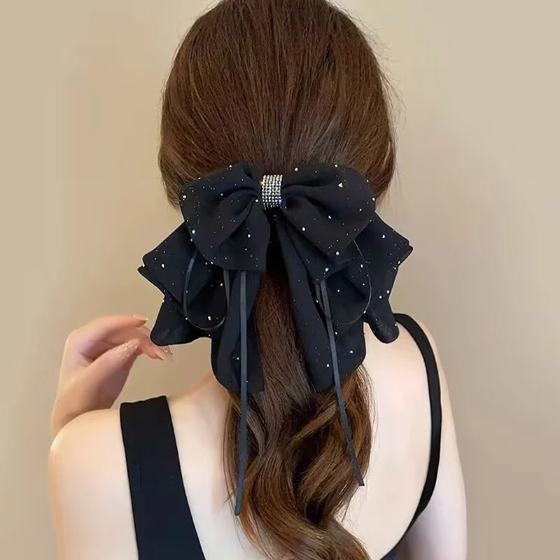 Elegant Versatile Chiffon Floral Print Bow Ponytail Clip Headwear For Women Girls Sweet Bow Ribbon Hair Clip Hair Accessories