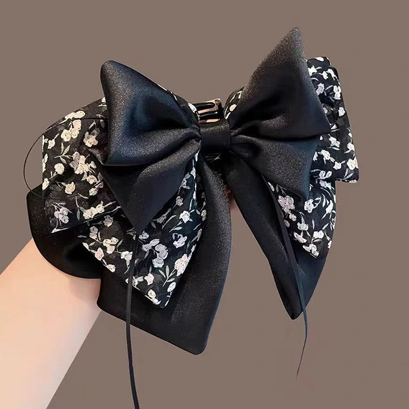 Elegant Versatile Chiffon Floral Print Bow Ponytail Clip Headwear For Women Girls Sweet Bow Ribbon Hair Clip Hair Accessories