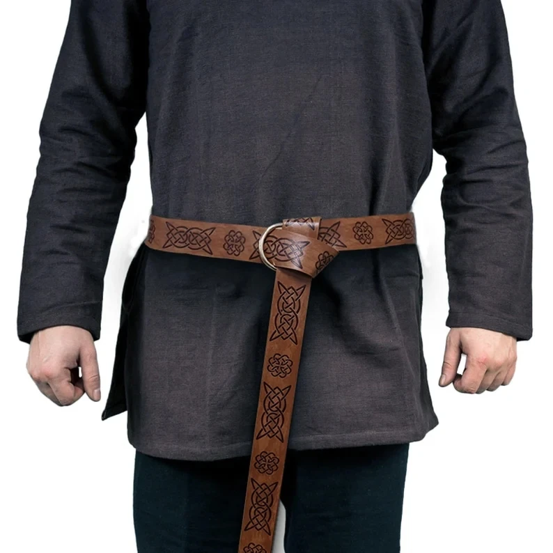 Medieval Belt Vegvisir Knight Waistband PU Leather Belt Retro Renaissance Knight Belt Leather Waistband for Men Women