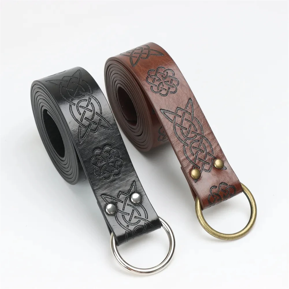 Medieval Belt Vegvisir Knight Waistband PU Leather Belt Retro Renaissance Knight Belt Leather Waistband for Men Women