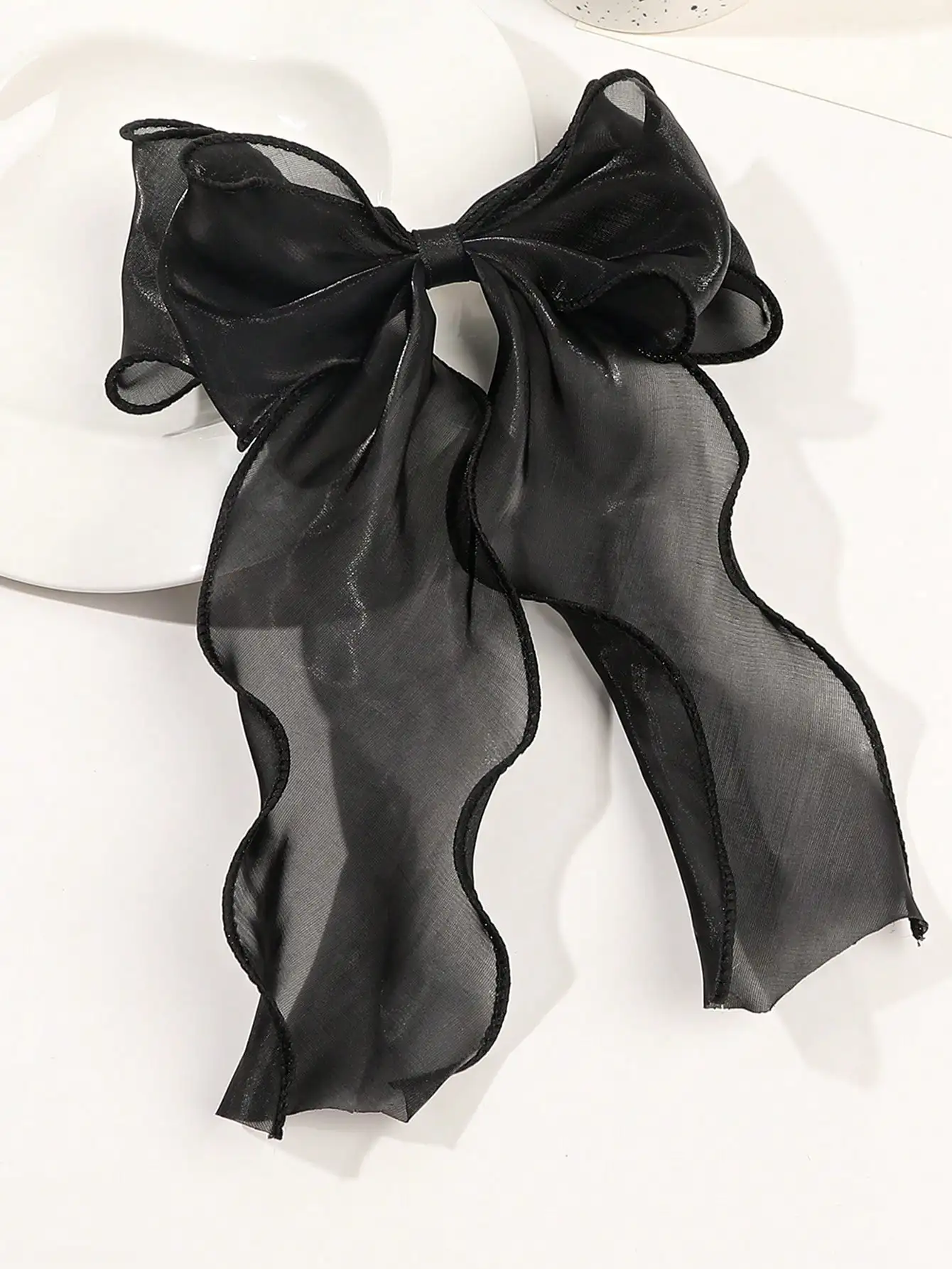 1Pcs Black Polka Dot Organza Bow Hair Clip Women's Fluffy Ribbon Hairgrip French Headdress Sweet Cute Hair Accessories HairPins