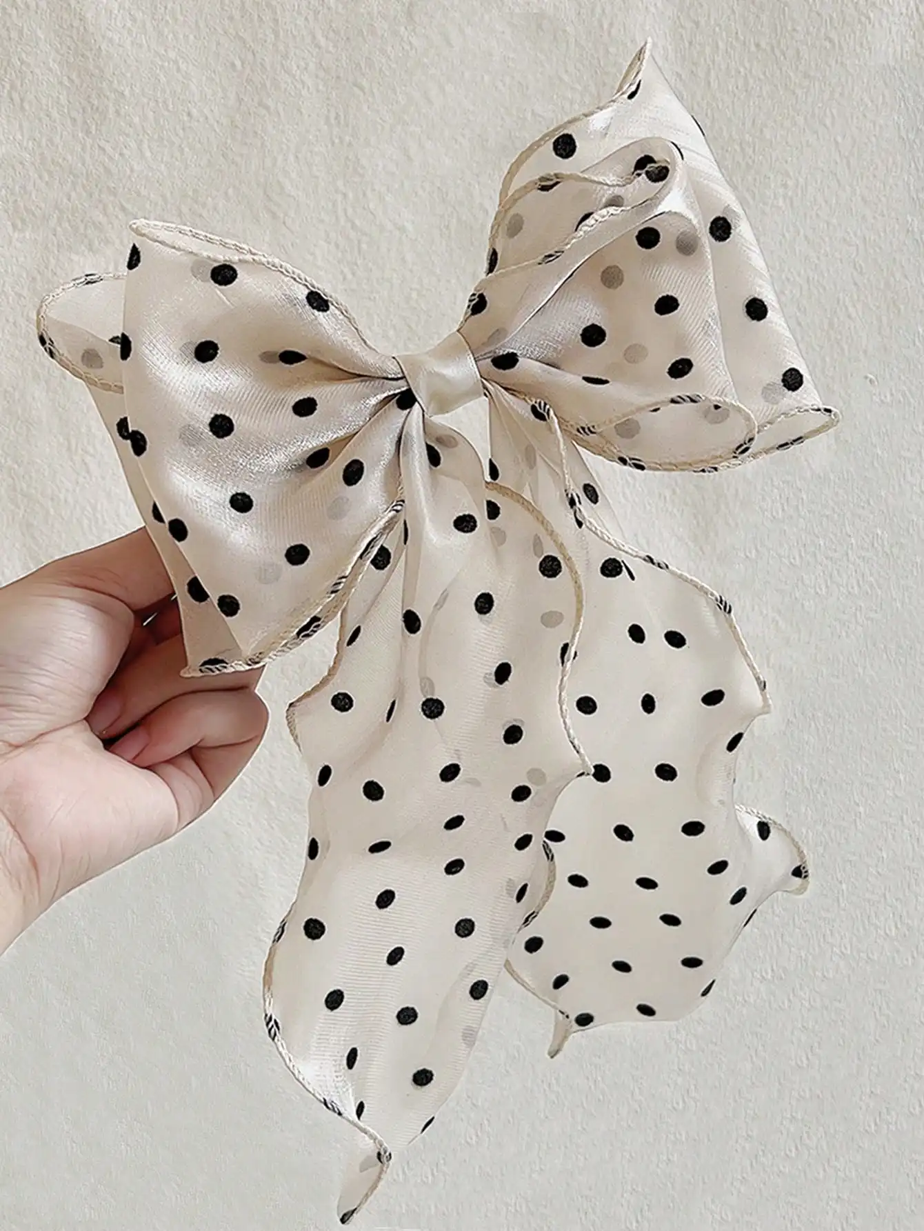 1Pcs Black Polka Dot Organza Bow Hair Clip Women's Fluffy Ribbon Hairgrip French Headdress Sweet Cute Hair Accessories HairPins