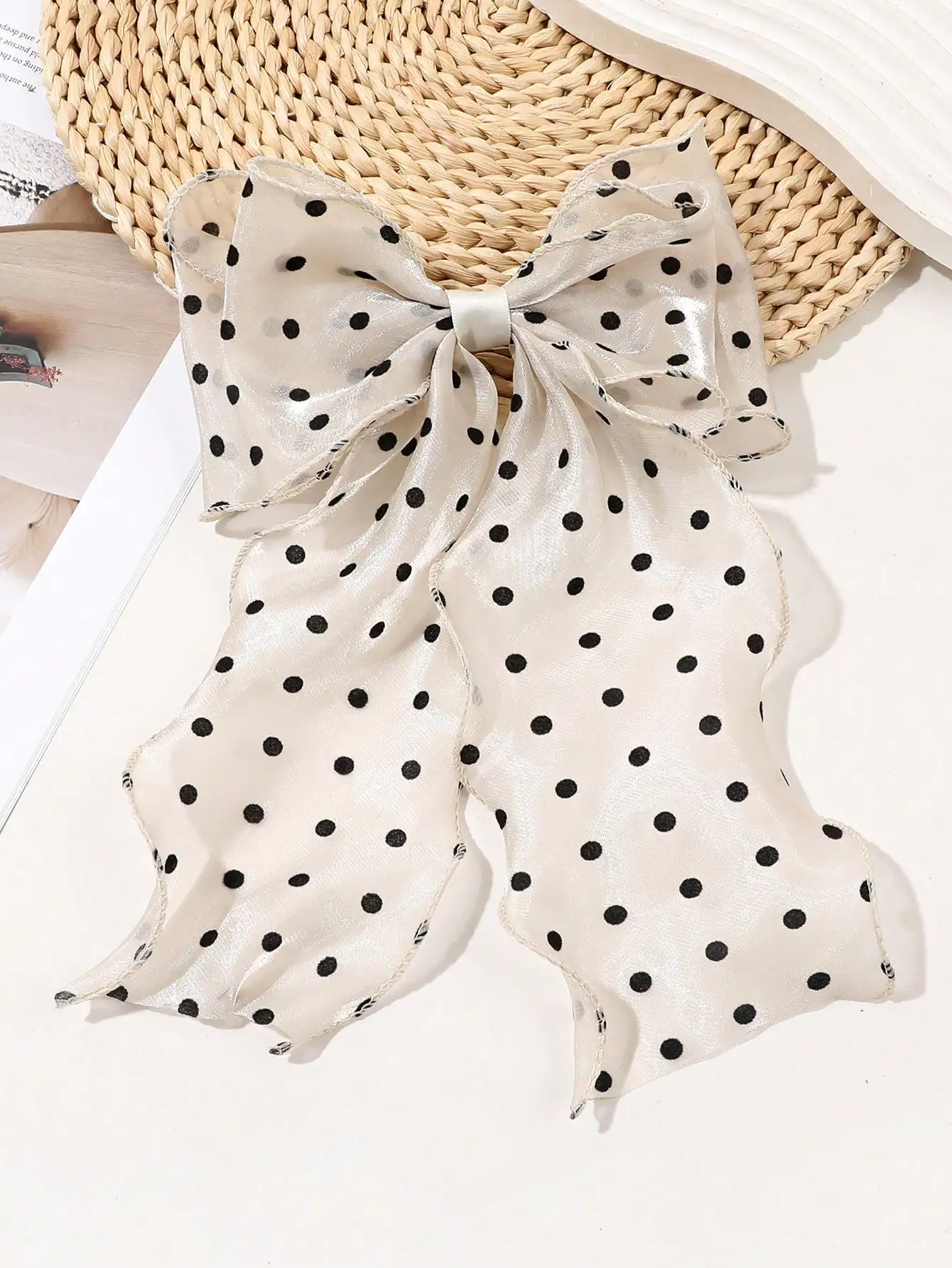 1Pcs Black Polka Dot Organza Bow Hair Clip Women's Fluffy Ribbon Hairgrip French Headdress Sweet Cute Hair Accessories HairPins