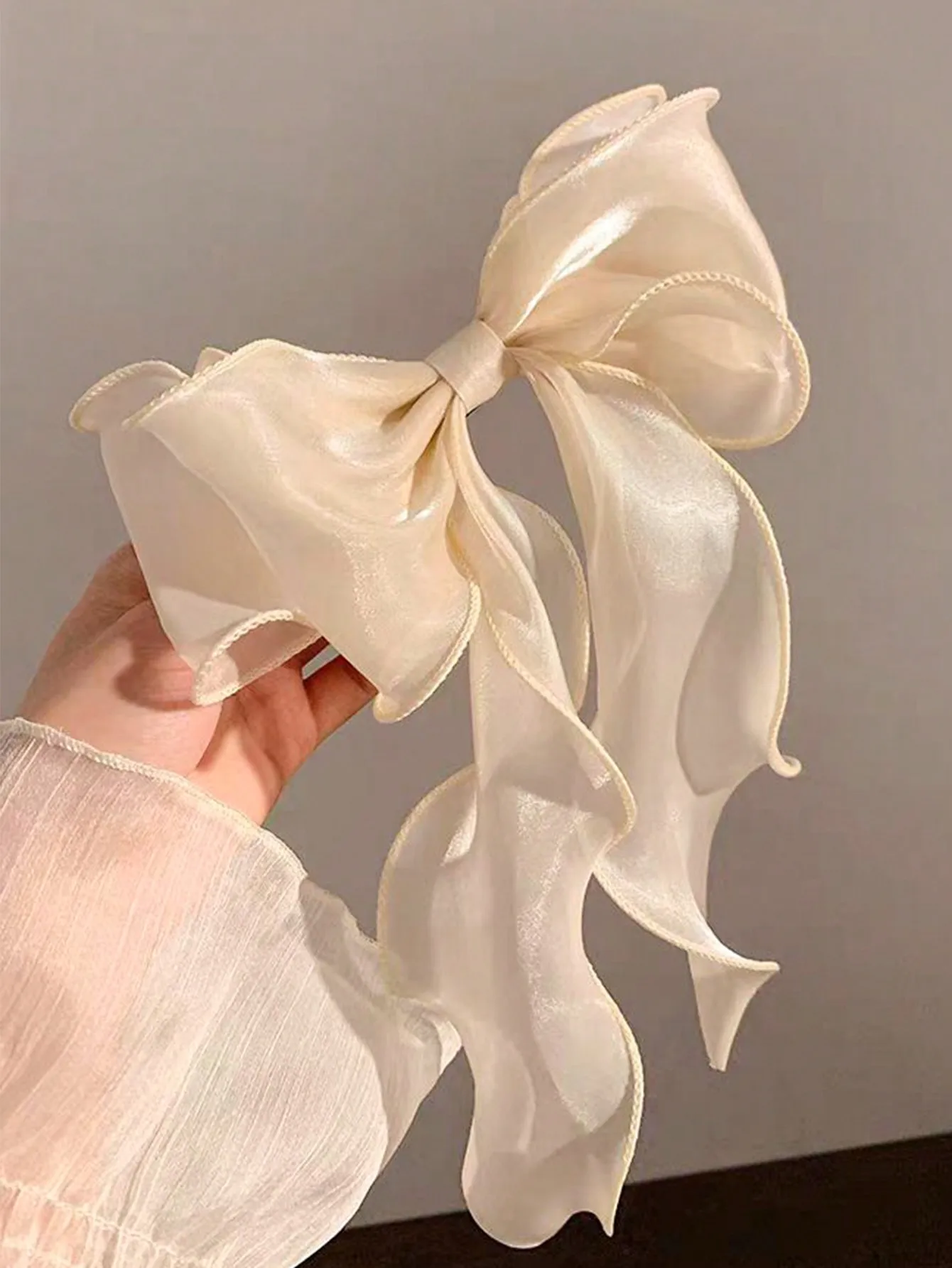 1Pcs Black Polka Dot Organza Bow Hair Clip Women's Fluffy Ribbon Hairgrip French Headdress Sweet Cute Hair Accessories HairPins