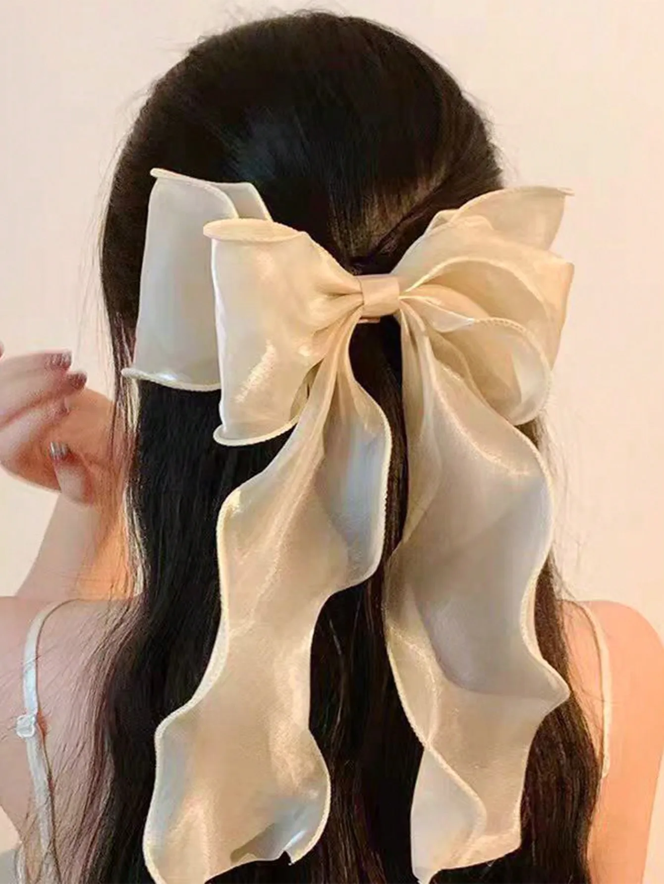 1Pcs Black Polka Dot Organza Bow Hair Clip Women's Fluffy Ribbon Hairgrip French Headdress Sweet Cute Hair Accessories HairPins