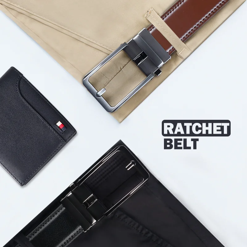 Original Genuine Leather Ratchet Belt - Adjustable Alloy Click Automatic Buckle, High-Quality Leather, Casual Business Style