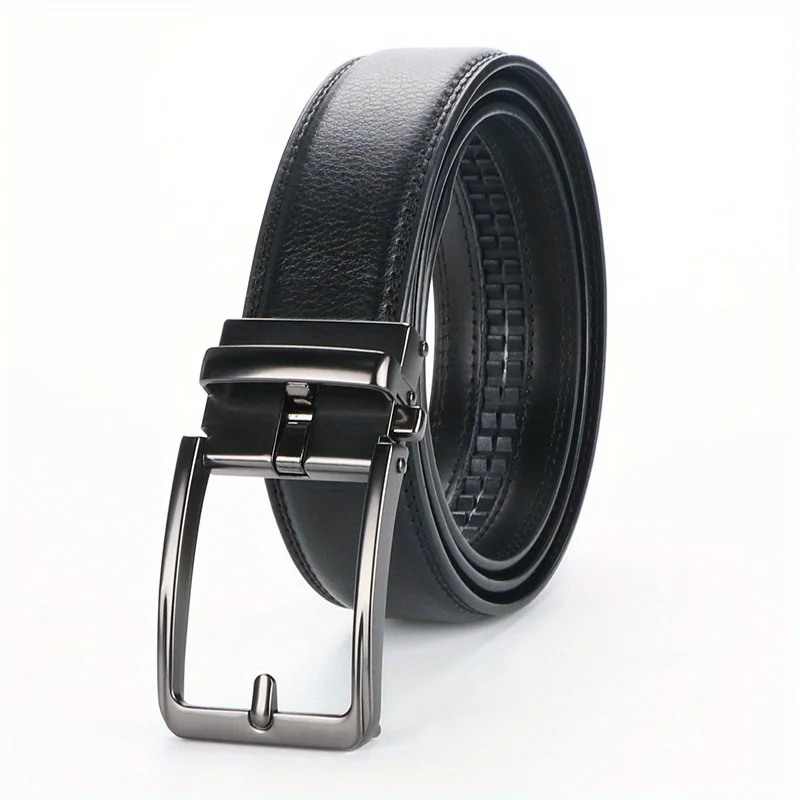 Original Genuine Leather Ratchet Belt - Adjustable Alloy Click Automatic Buckle, High-Quality Leather, Casual Business Style