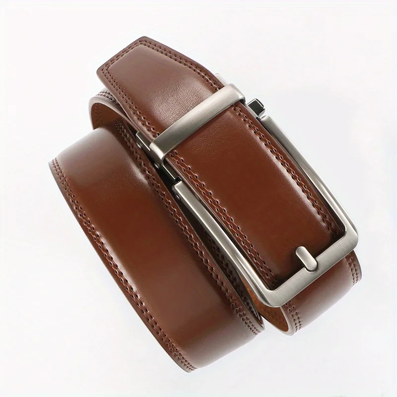 Original Genuine Leather Ratchet Belt - Adjustable Alloy Click Automatic Buckle, High-Quality Leather, Casual Business Style