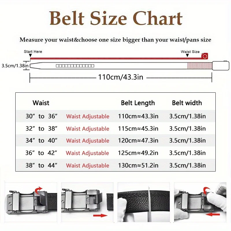 Original Genuine Leather Ratchet Belt - Adjustable Alloy Click Automatic Buckle, High-Quality Leather, Casual Business Style